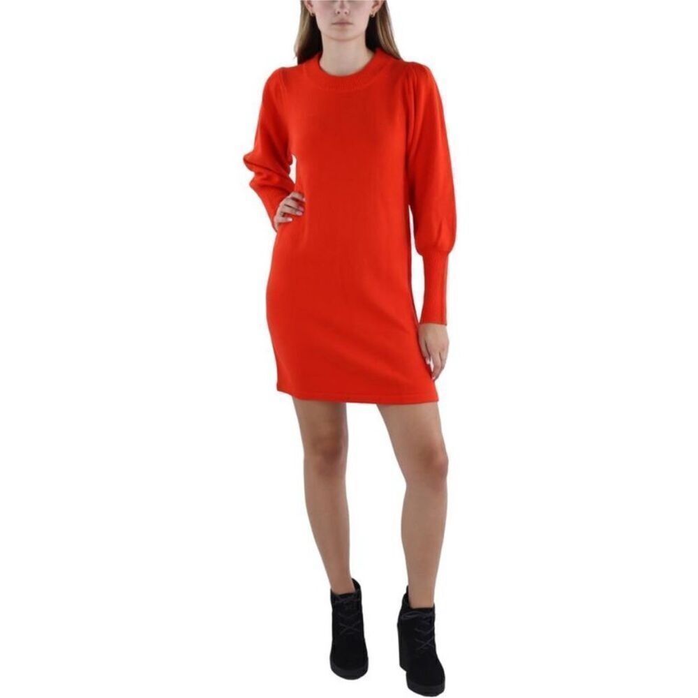 French Connection Poppy Red Puff Sleeve Sweater Mini Dress | Size L